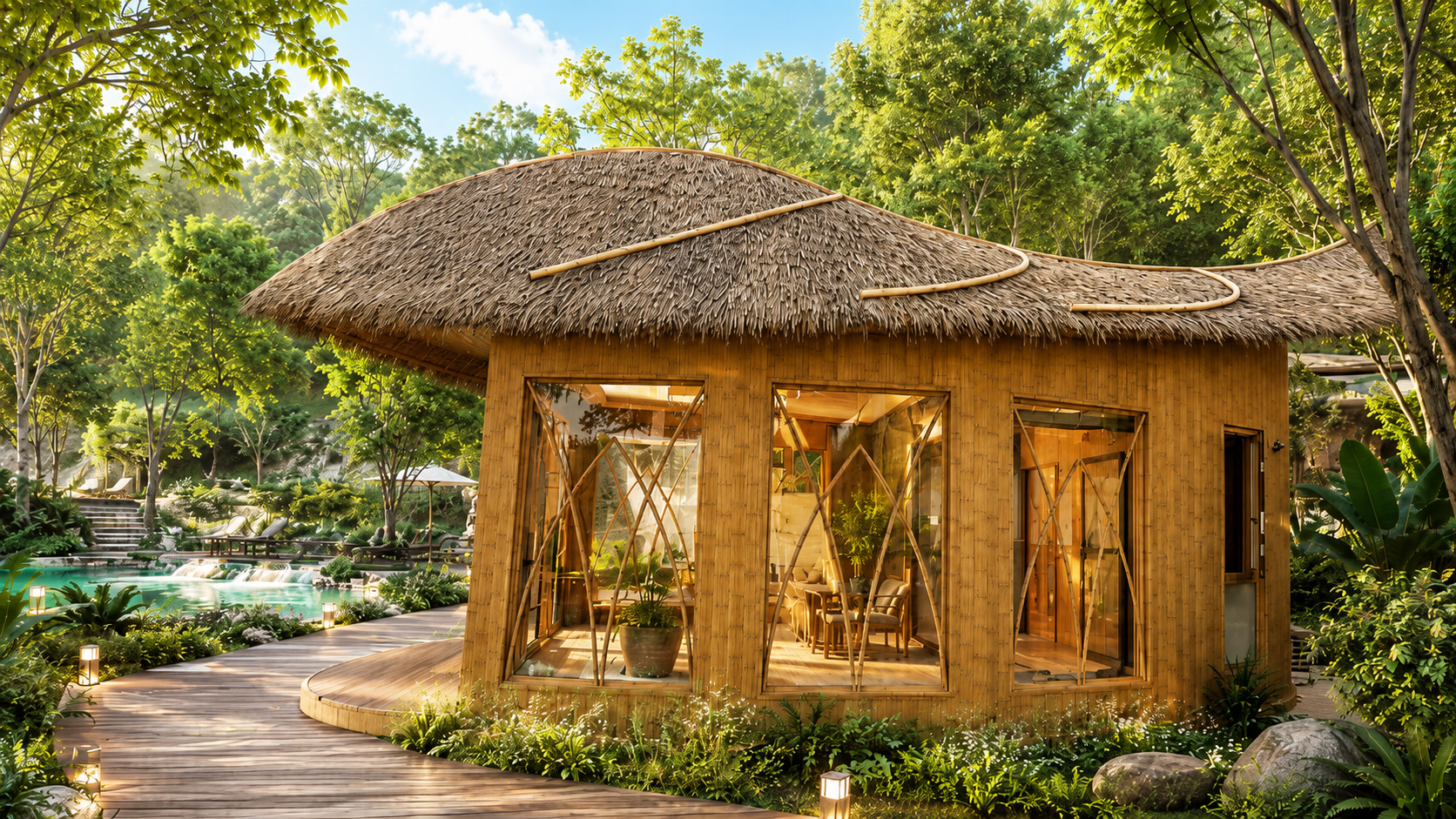 Bamboo leaf-form lodge structure
