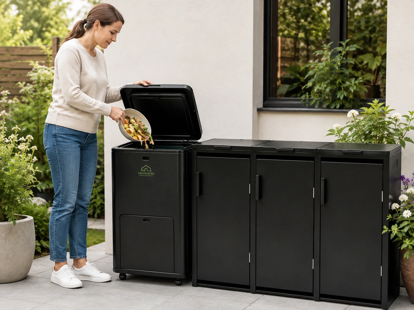 Loading food waste into a bin-integrated outdoor unit — concept, Coming Soon