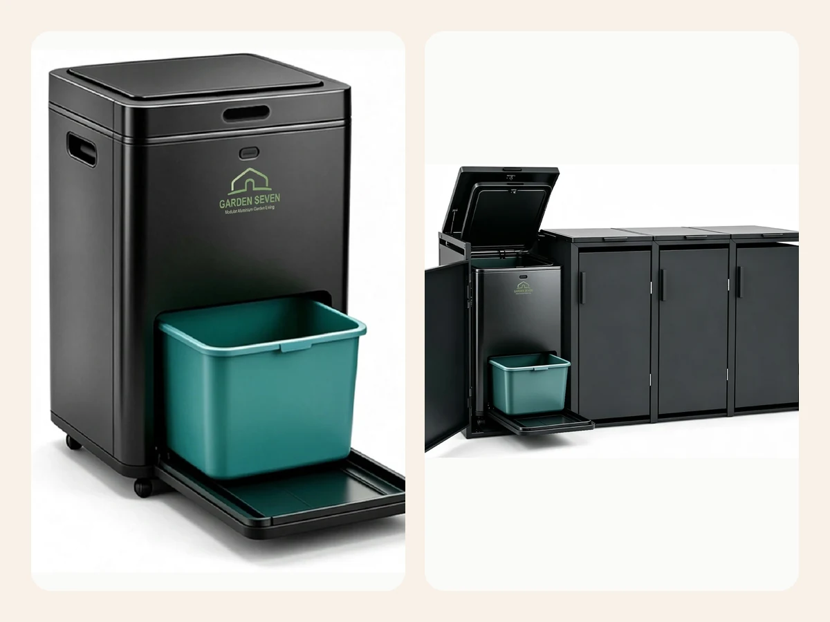Garden Seven outdoor bio-composter concept in a garden setting — Coming Soon
